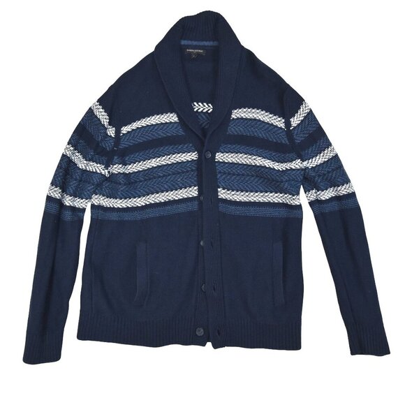 Banana Republic Men's Cardigan Heavier Knit Blue Striped Cowl Collar XL - Picture 1 of 6